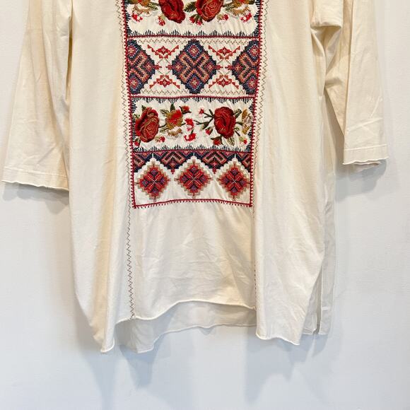 Johnny Was Floral Embroidered V-Neck Tunic Cream Size L - Picture 4 of 7